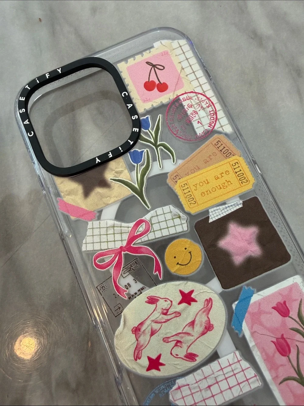 NWOT Casetify YOU ARE ENOUGH clear Decorative Phone Case Pink Sticker Collage